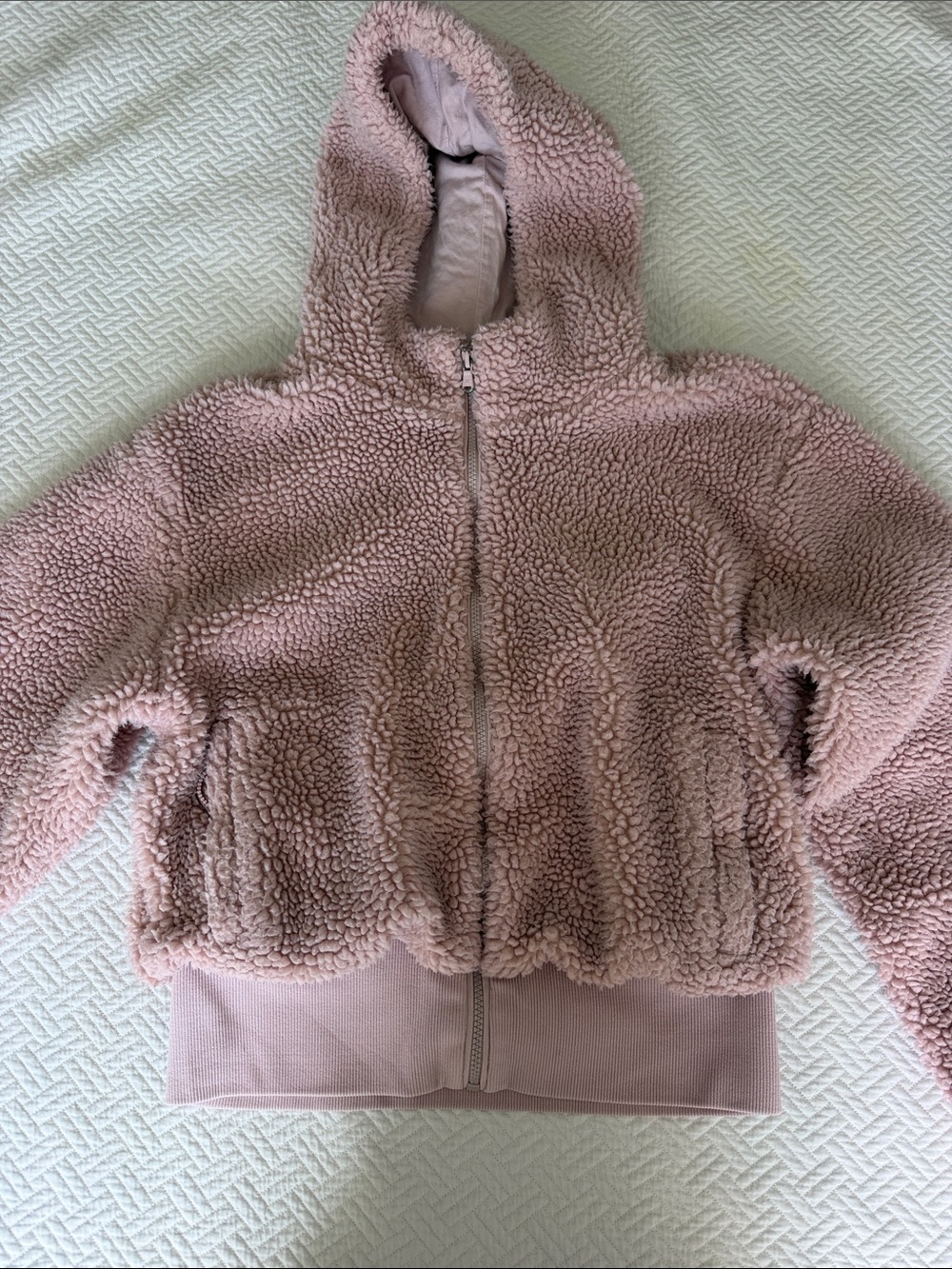 Fabletics Plush Sherpa Zip Hoodie in Blush Pink